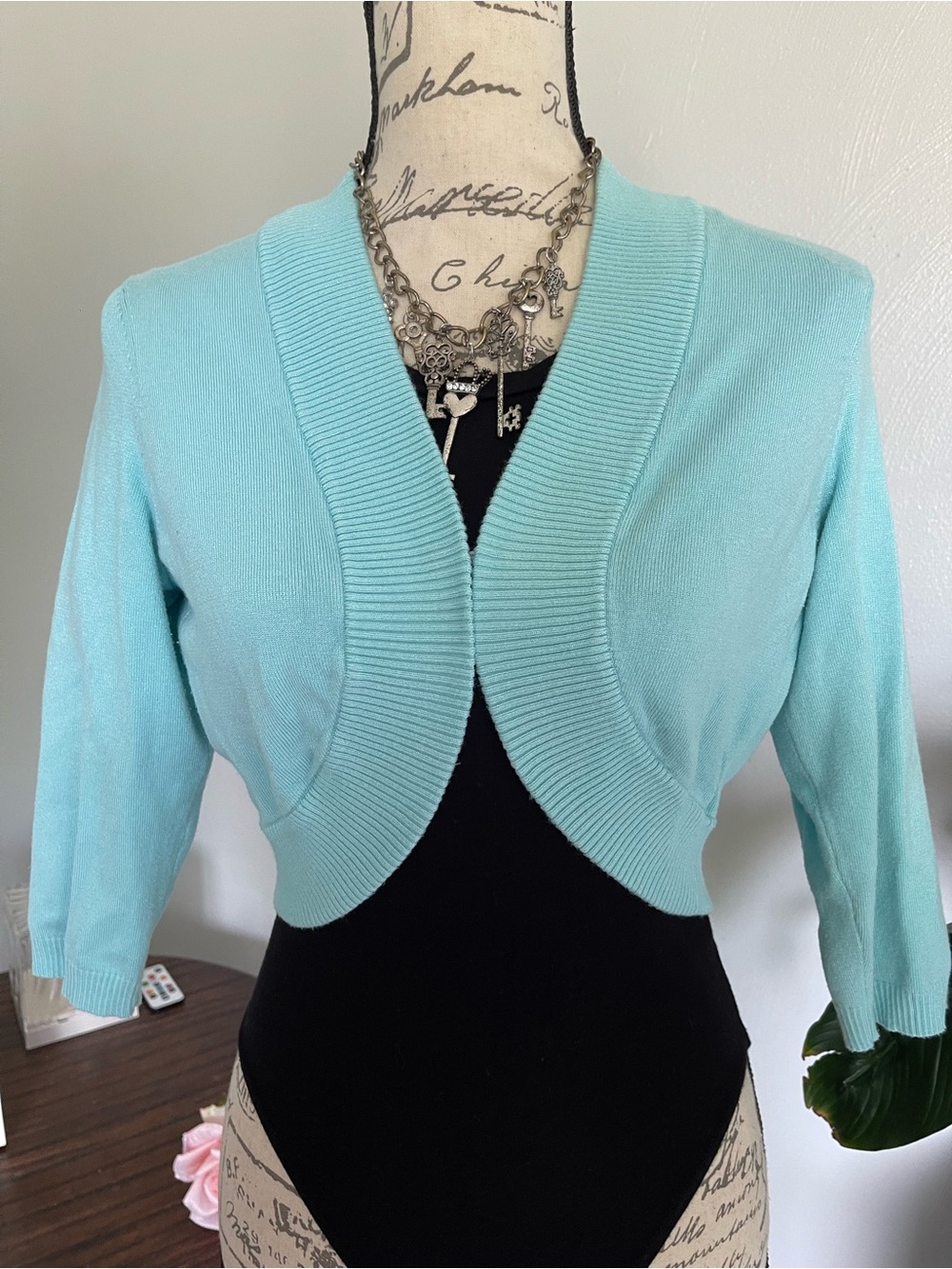 Ann Taylor Petite Aqua Blue Cropped Open Front Bolero Cardigan Petite M